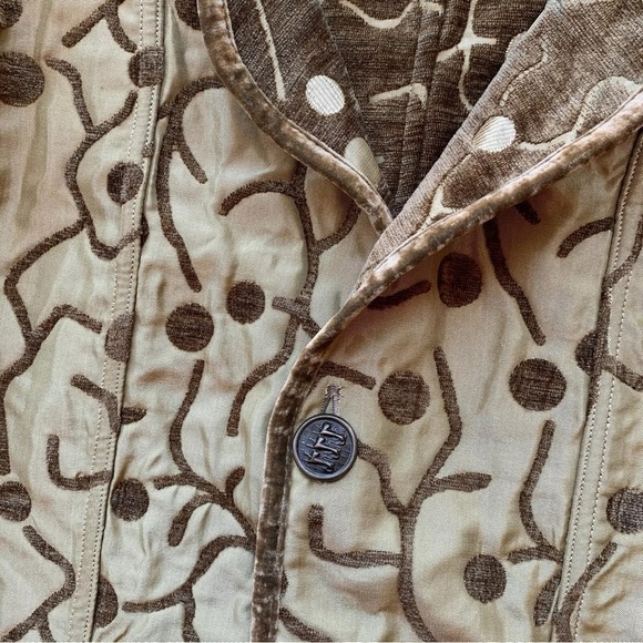 Khangura Reversible Tapestry Dot Print Art Wear Jacket Brown Beige Size Small - Picture 7 of 9